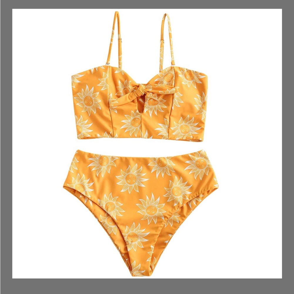 ZAFUL Women's Keyhole Tied High Waisted Bikini Sets Spaghetti Straps M